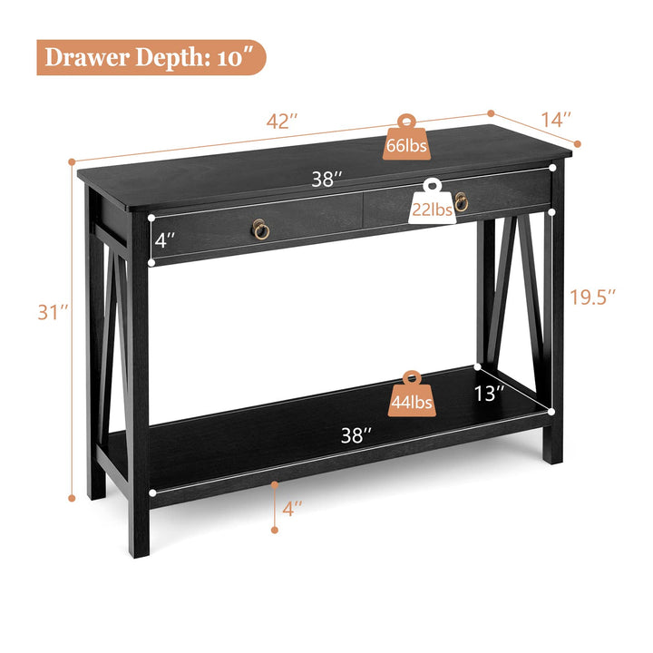 Console Table Entryway Sofa Side Table with 2 Drawers &amp; Open Shelf