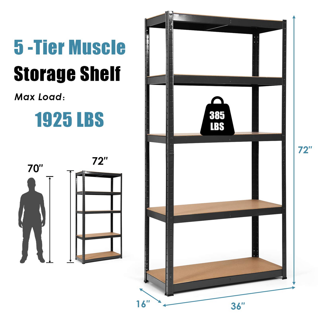 Giantex Shelving Rack Storage Shelf Steel Garage Utility Rack 5-Shelf Adjustable Shelves