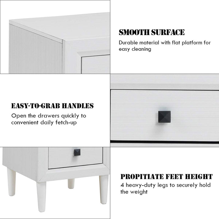 Nightstand Wooden W/Two Storage Drawers and Handles