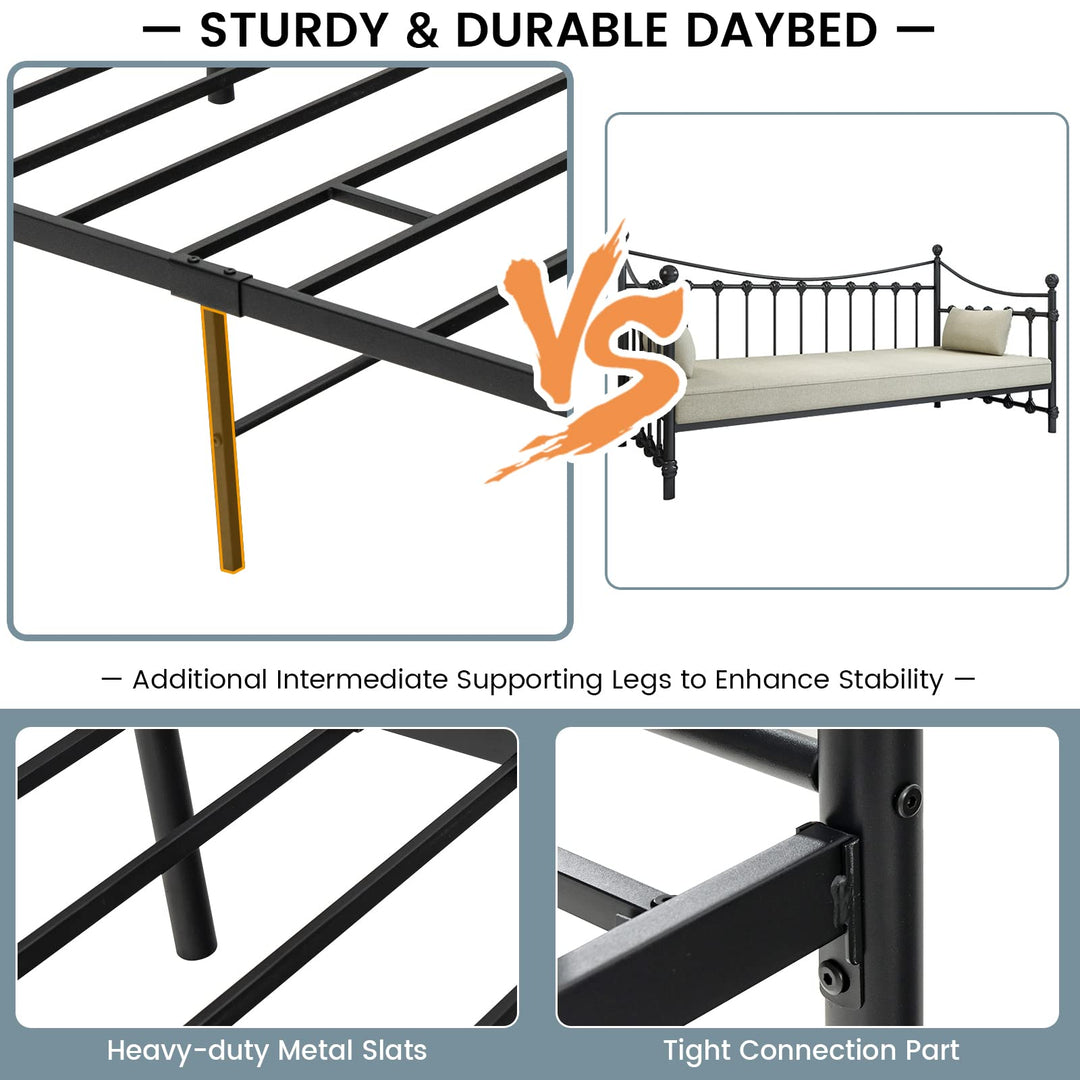 Giantex Metal Daybed Frame Twin Size, for Living Room Bedroom Guest Room, Easy Assembly, Black &amp; White