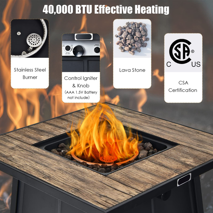 Fire Pits for Outside Outdoor Propane Fire Pit Table, 28" Patio Gas Fireplace W/ Lid &amp; Lava Rocks