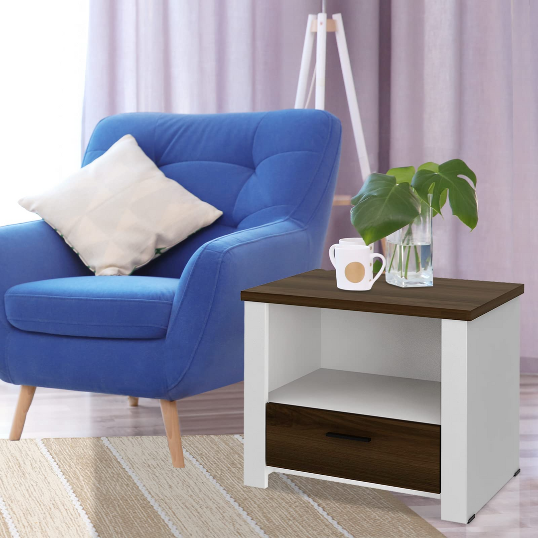 Giantex Nightstand, End Table with Glide Sliding Drawer &amp; Open Cabinet, Modern Sofa Side Table for Living Room