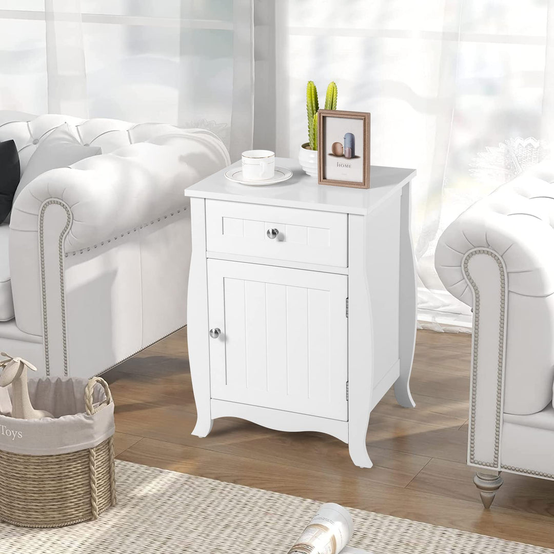 Giantex Nightstand Bed Side End Table with Drawer(1&amp;2, White)