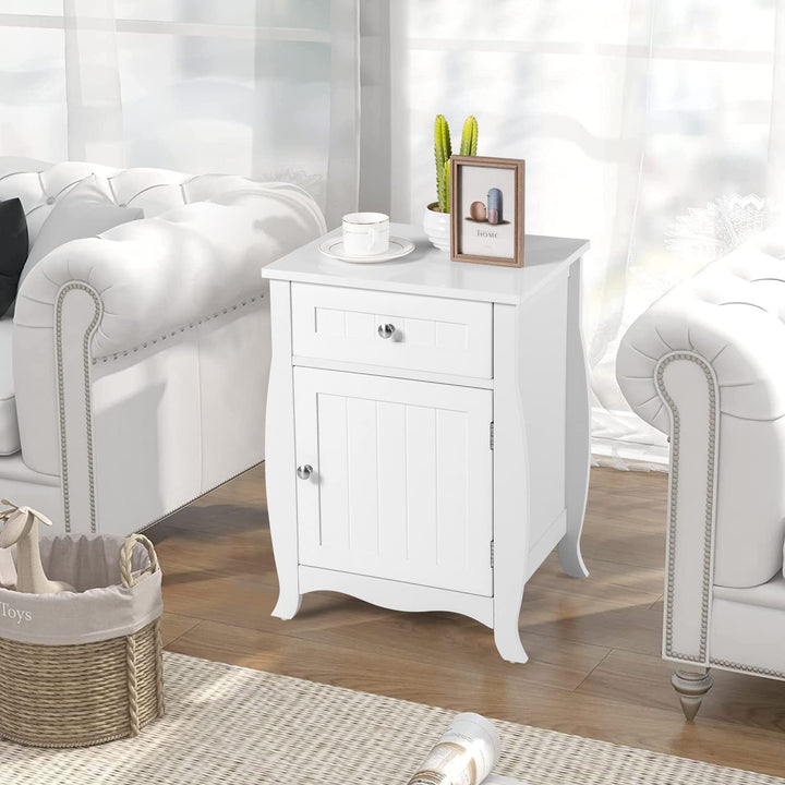 Giantex Nightstand Bed Side End Table with Drawer(1&amp;2, White)