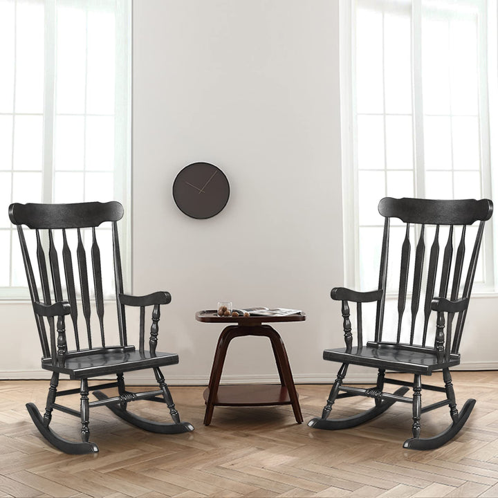 Giantex Outdoor Wood Rocking Chair - Set of 2 Patio Rocking Chair with Solid Frame