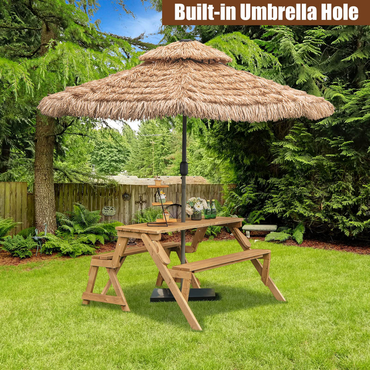 Giantex Wooden Picnic Table Set, 2 in-1 Folding Picnic Bench Set Transforming Interchangeable