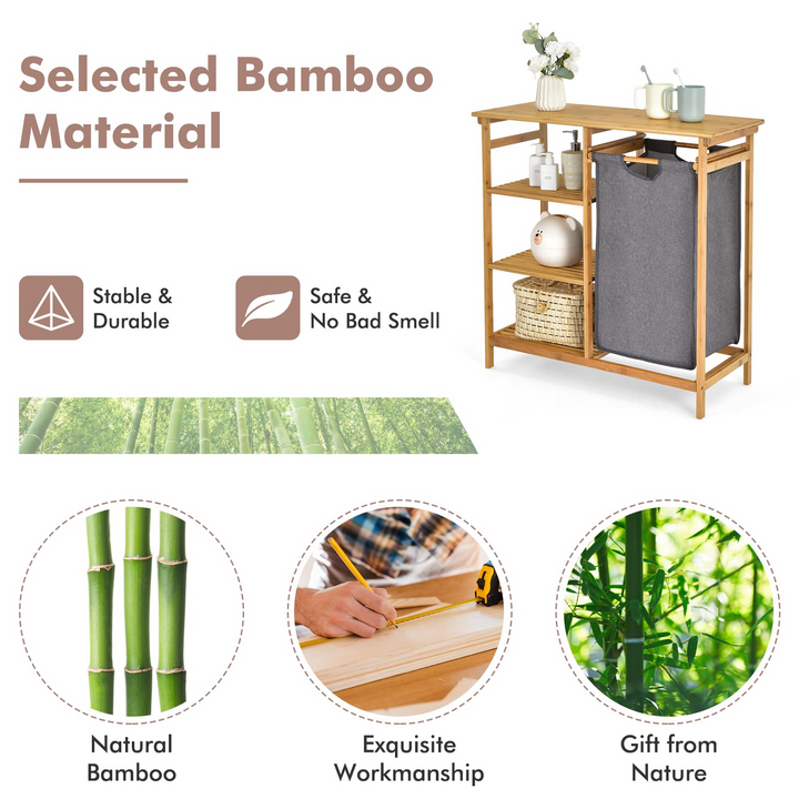 Freestanding Laundry Organizer w/ Removable Sliding Bag &amp; 3-Tier Open Shelves