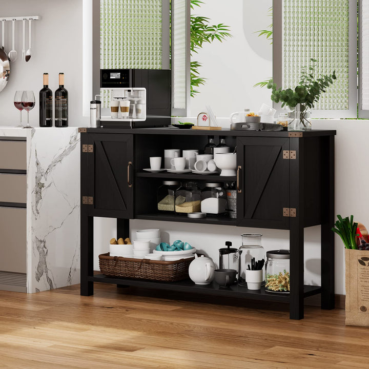 Giantex Buffet Sideboard, Farmhouse Wood Cupboard w/ 2 Storage Cabinets &amp; 2-Tier Open Shelf