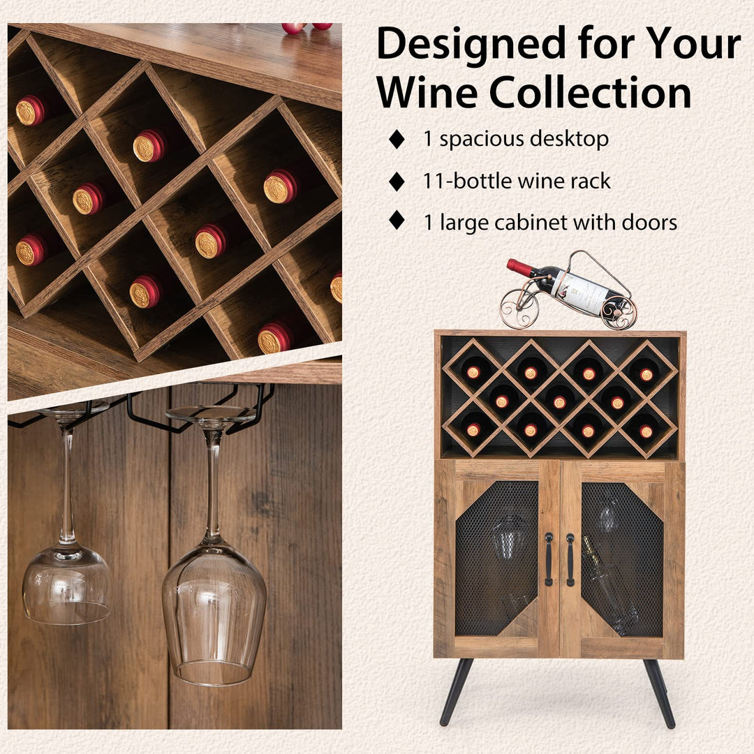 Giantex Farmhouse Buffet Cabinet with Storage, Wine Bar Cabinet 11 Bottles Rack (Brown &amp; Black)