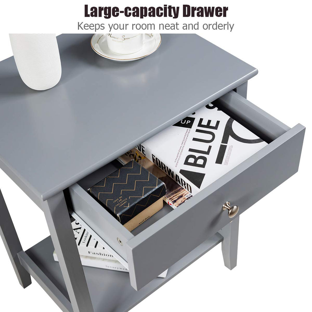 Nightstand Wooden 2-Tier Couch Sofa Side Table with Drawer, End Table