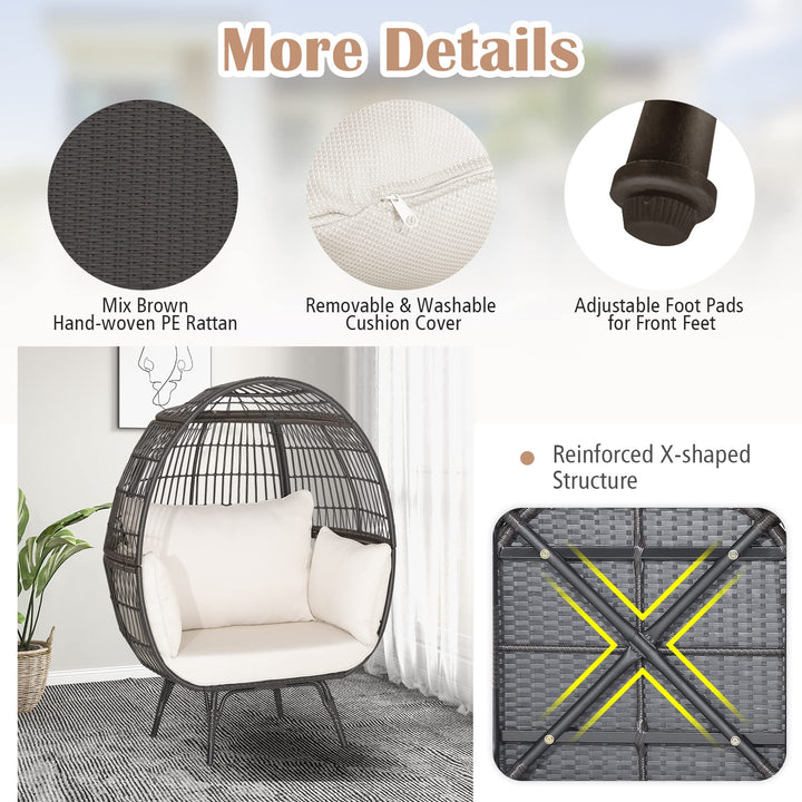 Giantex PE Rattan Egg Chair - Oversized Hammock Chair with Thick Cushions &amp; Sturdy Metal Frame