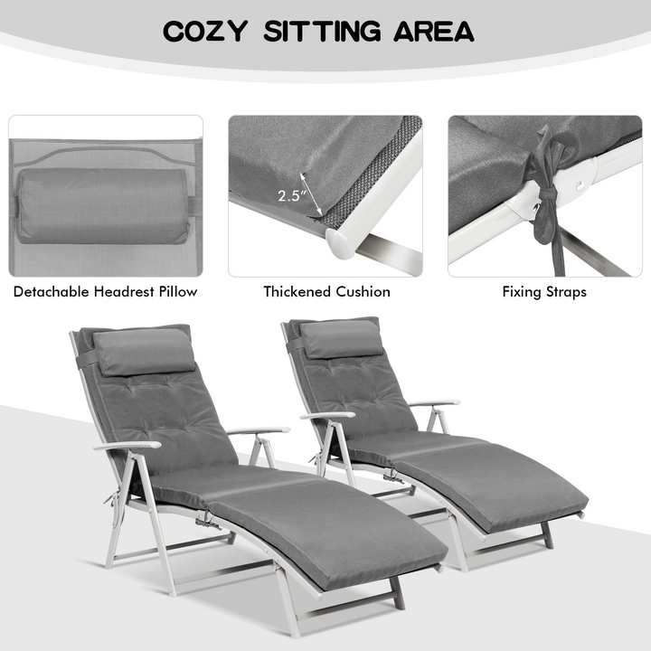 Pool Folding Reclining Beach Chair W/Removable Cushion&amp;Headrest Pillow