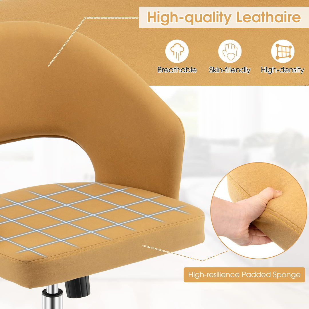 Giantex Home Office Desk Chair, Mid Back Swivel Chair with Hollow Design &amp; Height Adjustable (Yellow)