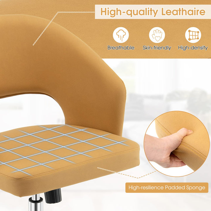 Giantex Home Office Desk Chair, Mid Back Swivel Chair with Hollow Design &amp; Height Adjustable (Yellow)