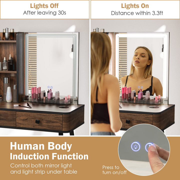 CHARMAID Vanity Set with Dimmable Lighted Mirror