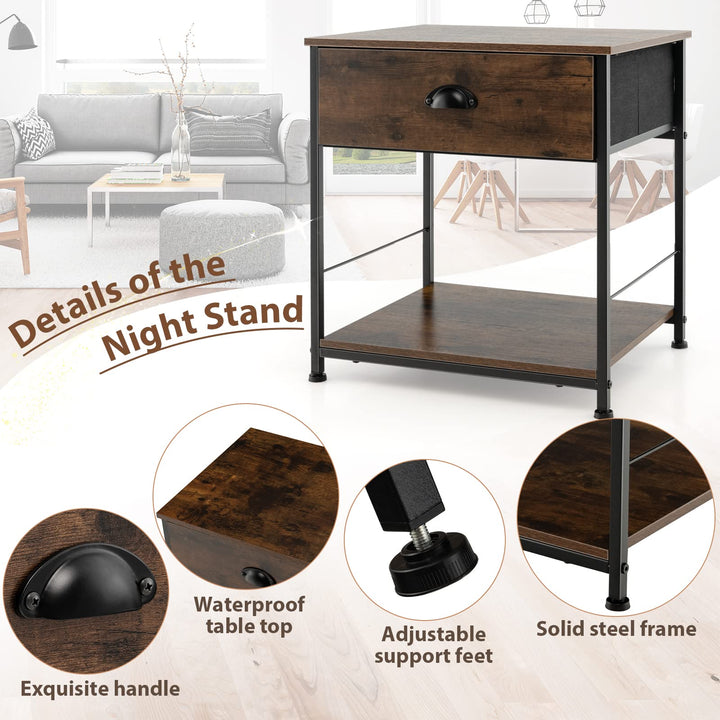 Giantex Nightstand with Drawers, Bedside Table w/Removable Fabric Bins &amp; Pull Handle