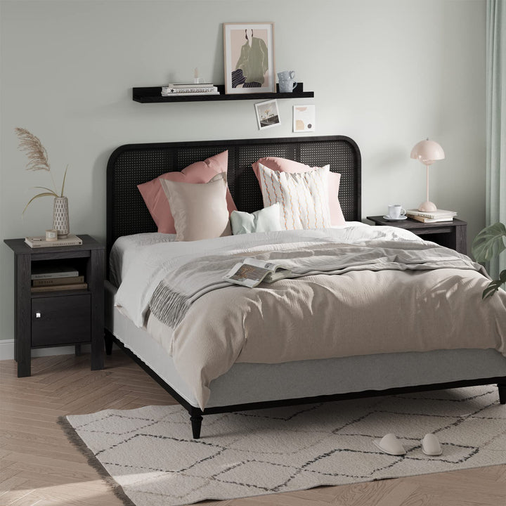 Giantex Farmhouse Nightstand Set of 2, Bedside Table w/Open Shelf &amp; Cabinet