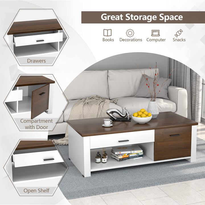 Modern Couch Table with Front &amp; Back Drawers &amp; Compartments, 47.2"x23.6"x16.1"