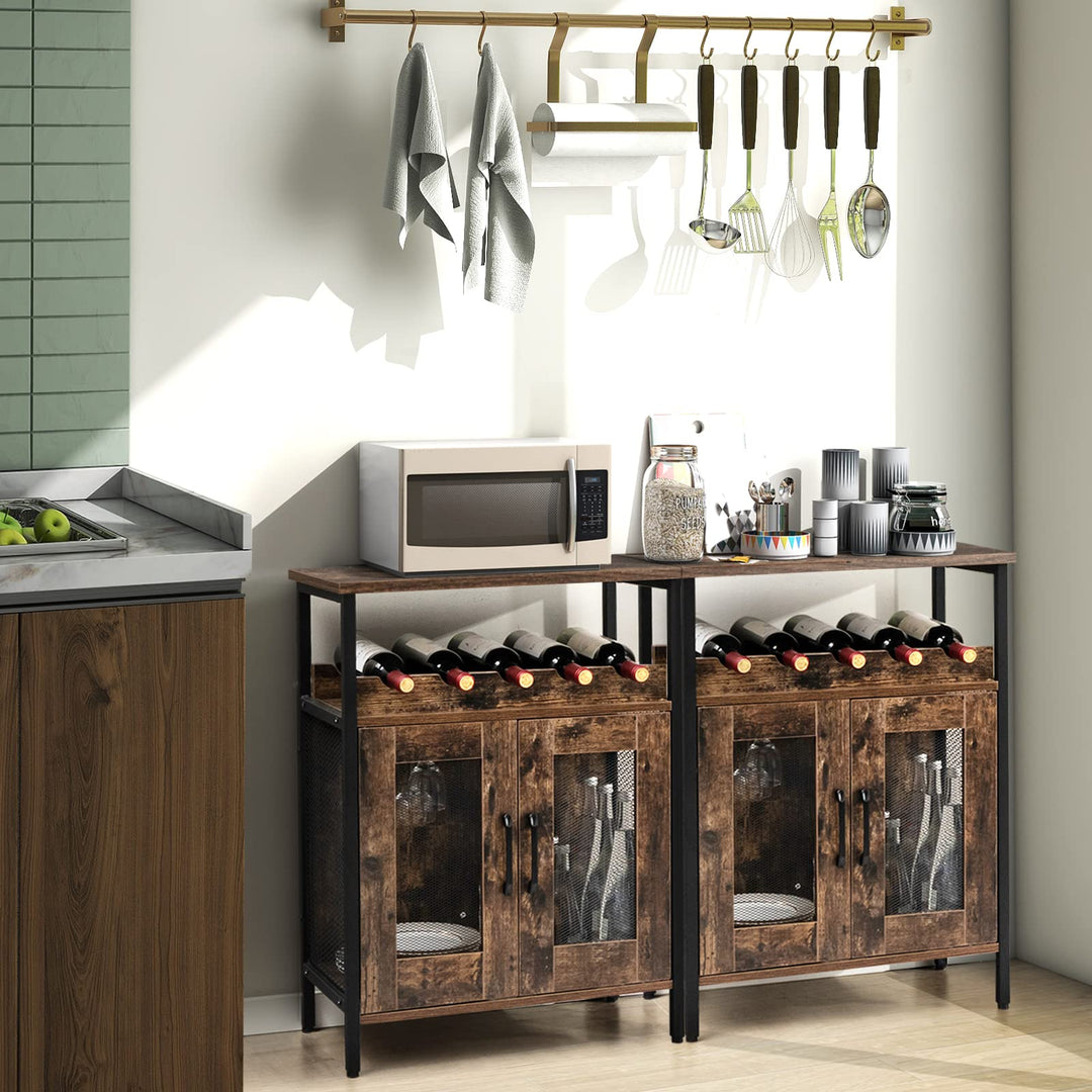Giantex Wine Bar Cabinet, Industrial Liquor Cabinet with Glass Holder, Removable Wine Rack (Rustic Brown &amp; Black)
