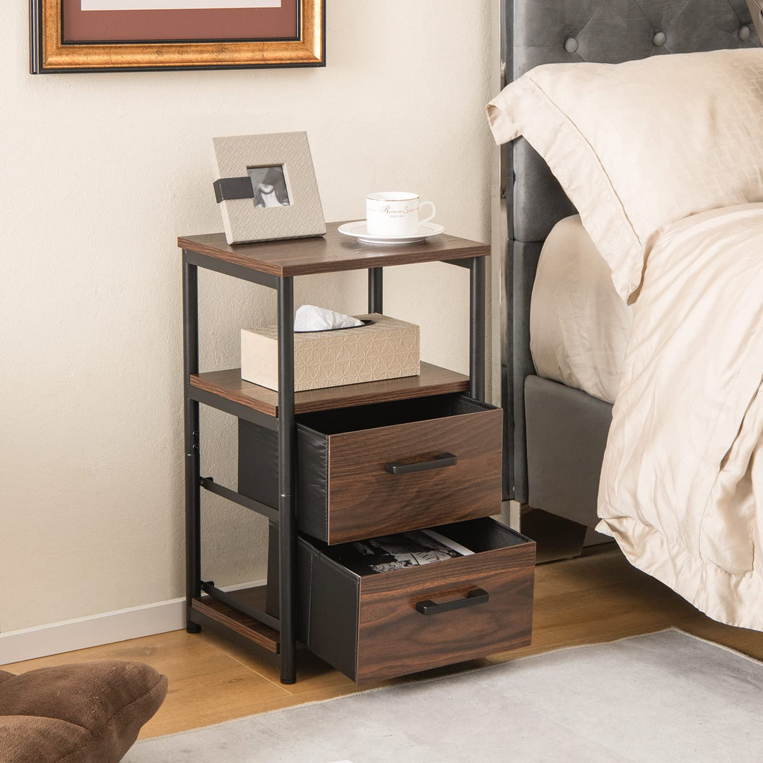 Giantex Nightstand, Bedside Table with 2 Fabric Drawers &amp; Open Wood Shelf Storage