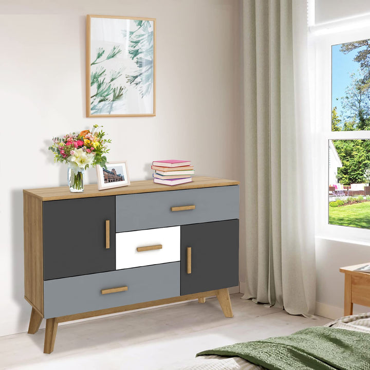 Free-Standing Storage Cabinet, Floor Cabinet with 2 Doors &amp; 3 Drawers