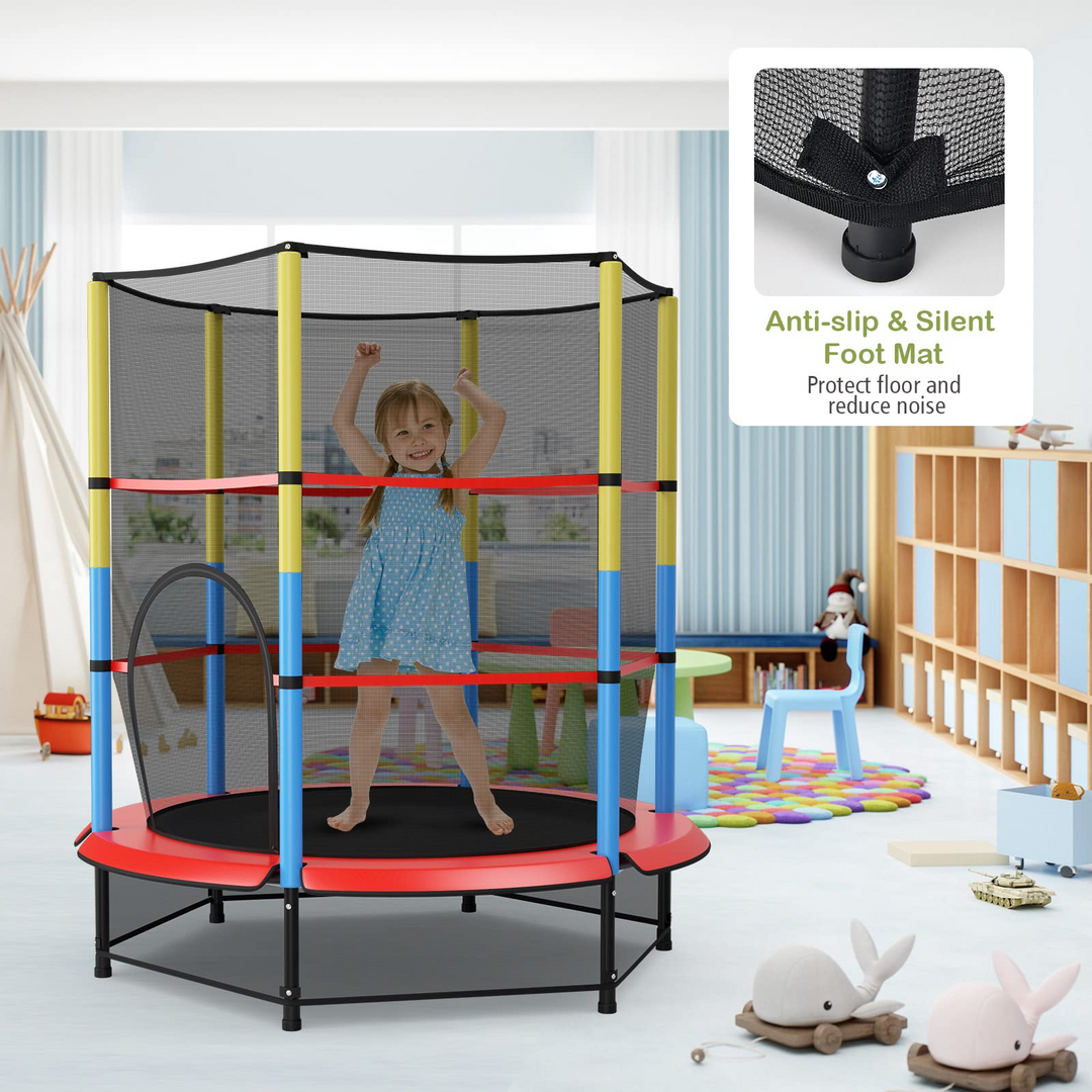 55" Kids Trampoline  with Safety Enclosure Net &amp; Spring Pad