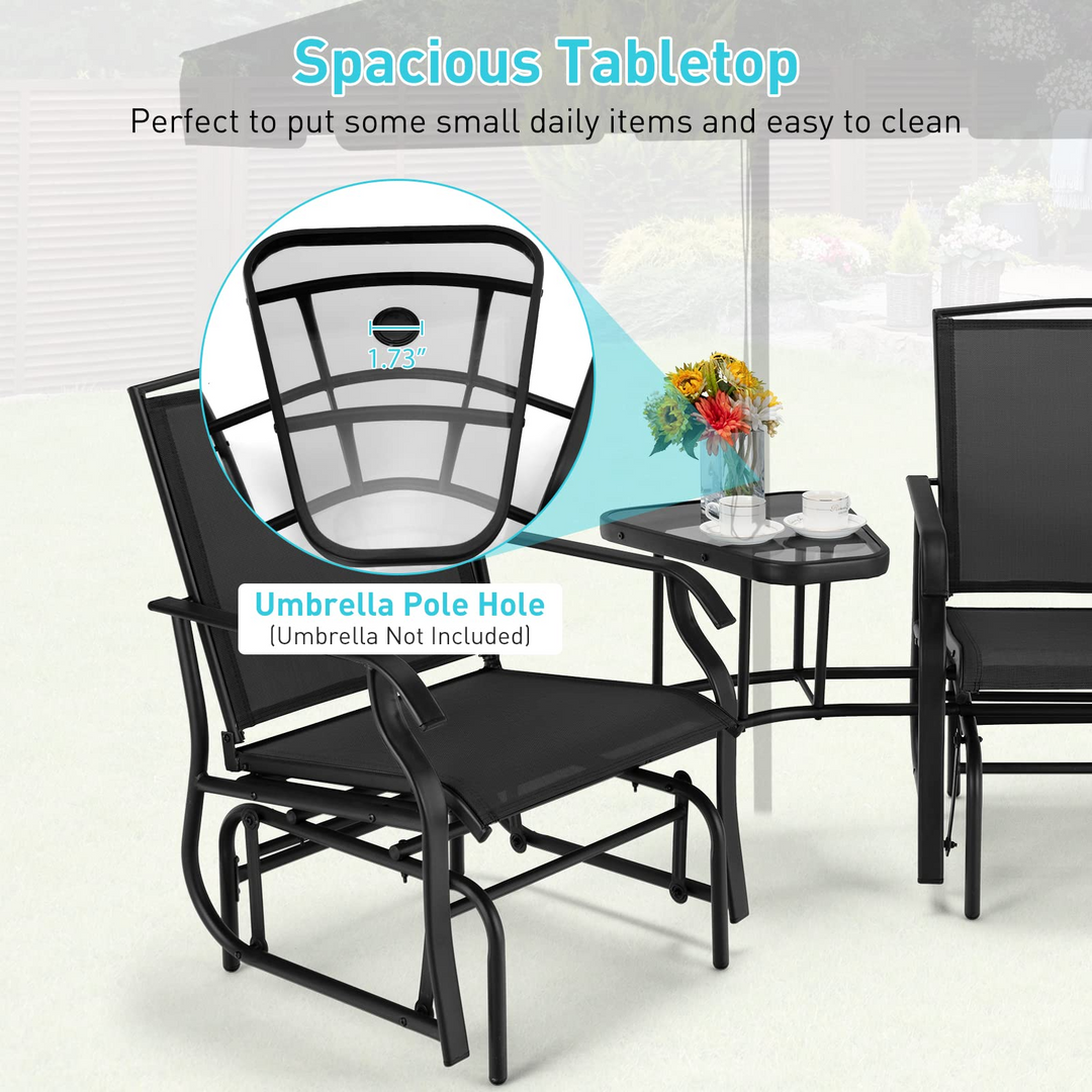 Giantex Outdoor Glider Chairs with Table &amp; Umbrella Hole