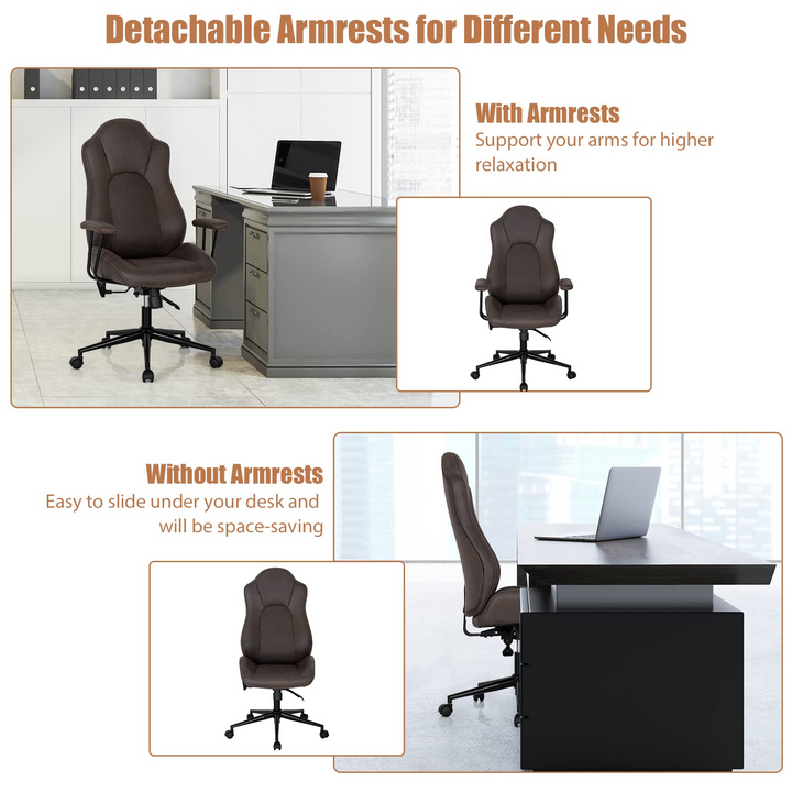 Ergonomic Leathaire Task Chair with Comfortable Padded Seat &amp; Detachable Armrests