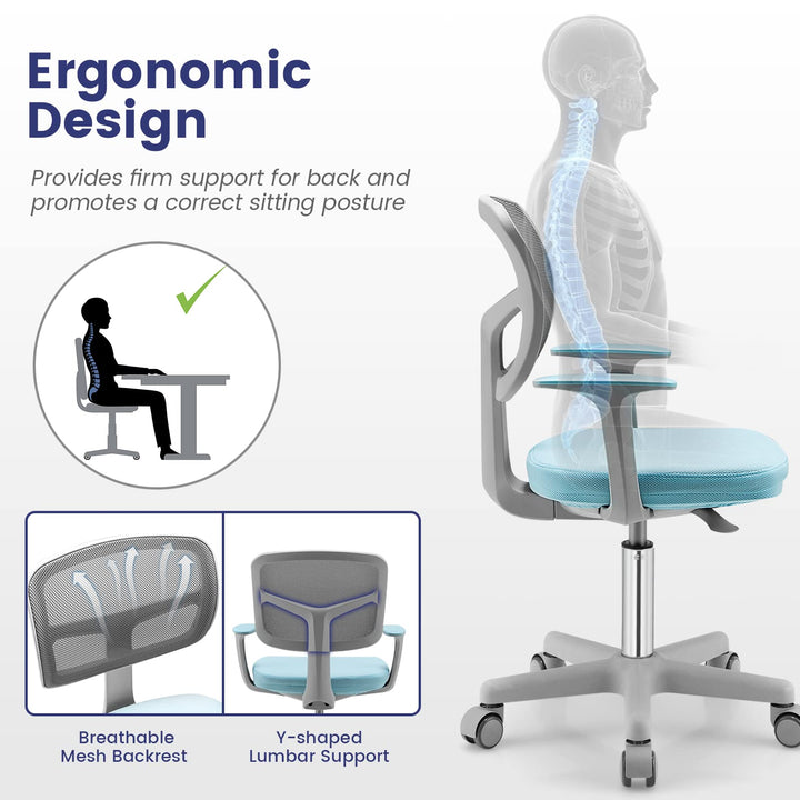 Giantex Ergonomic Home Office Chair, Mesh Low Back Desk Chair, Swivel Computer Chair with Y-Shaped Lumbar Support &amp; Comfy Armrest