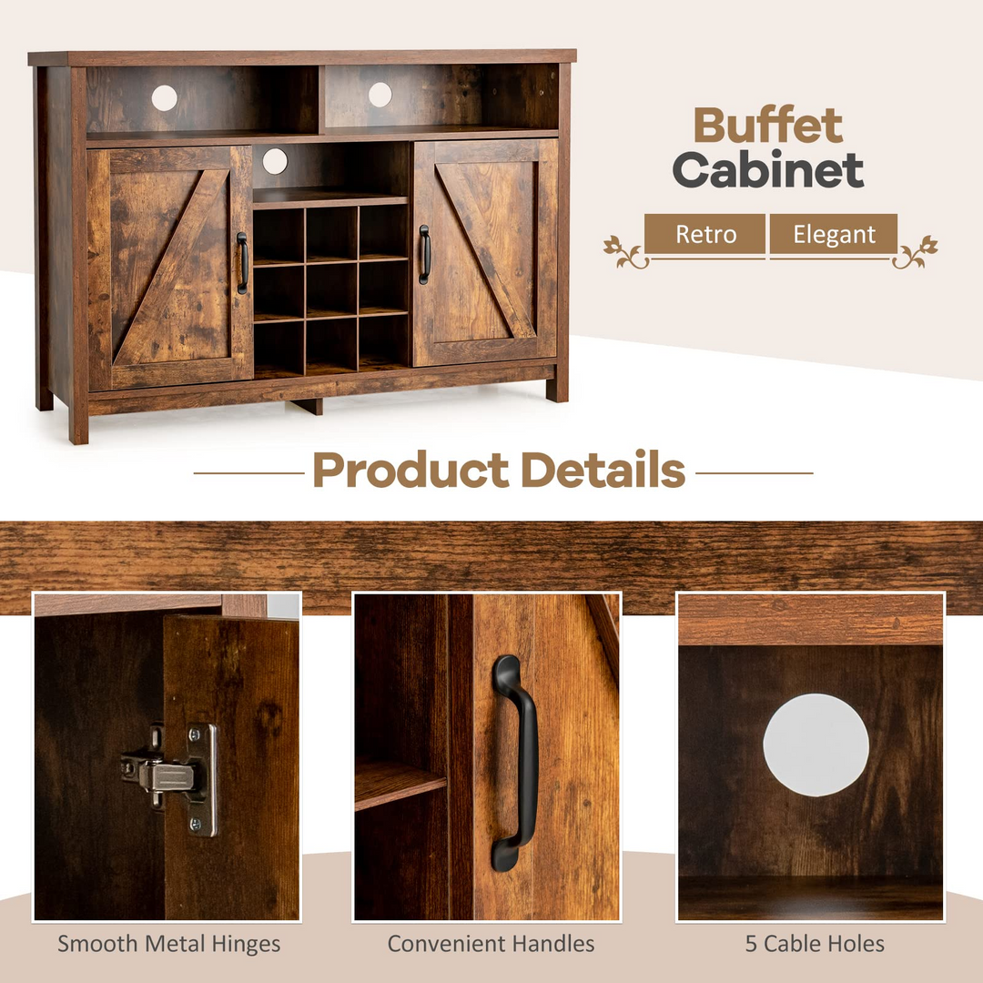 Giantex Buffet Sideboard, Farmhouse Kitchen Storage Cabinet, 9-Bottle Wine Rack &amp; 2 Door Cabinets