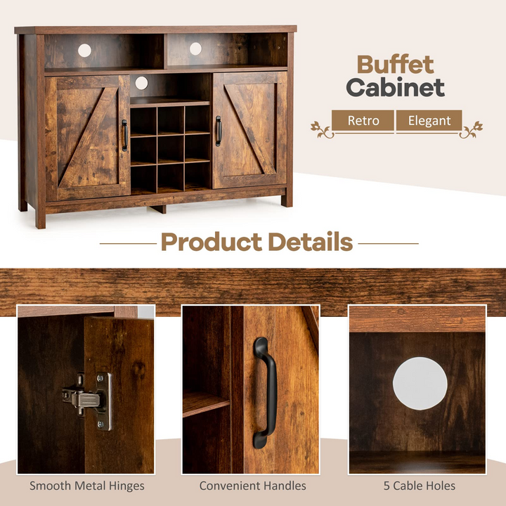 Giantex Buffet Sideboard, Farmhouse Kitchen Storage Cabinet, 9-Bottle Wine Rack &amp; 2 Door Cabinets
