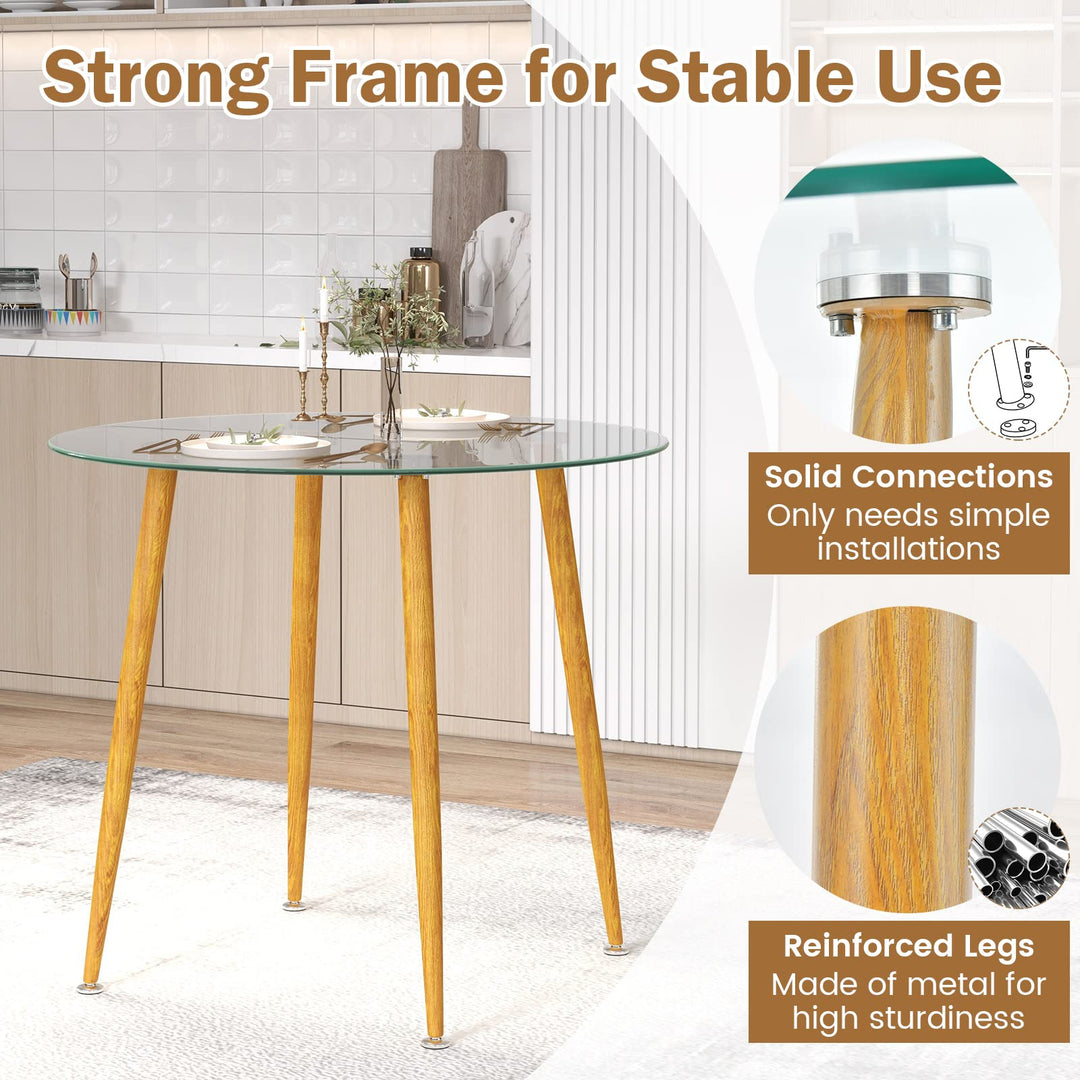 Giantex Round Glass Dining Table, Kitchen Dinner Table with Tempered Glass Tabletop &amp; Metal Legs