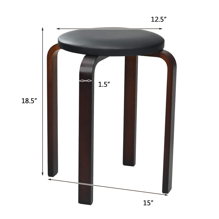 4-Pack Bentwood Stack Stools, 18.5-Inch Portable Stools with PU Leather Round Top, Non-Slip Foot Mats