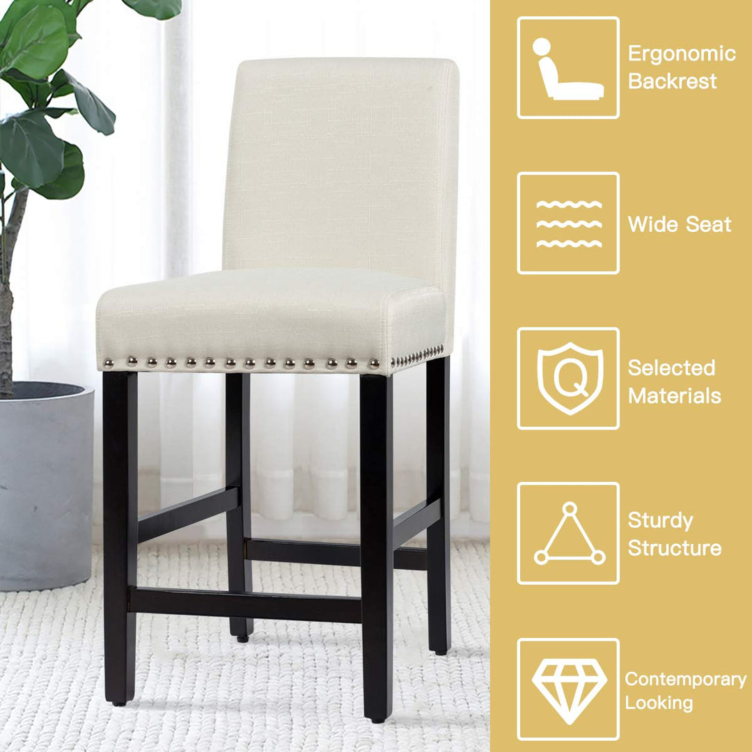 Giantex Upholstered Counter Height Bar Stools w/ Rubber Wood Legs, Breathable Linen Fabric