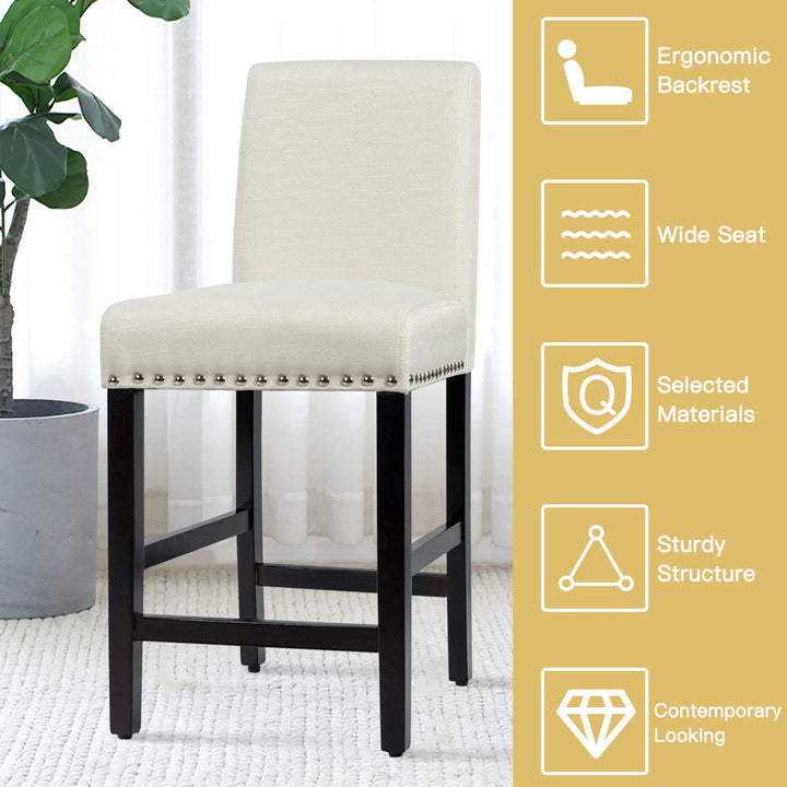 Giantex Upholstered Counter Height Bar Stools w/ Rubber Wood Legs, Breathable Linen Fabric