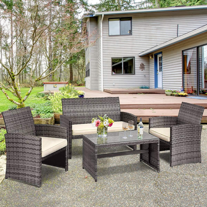 Giantex 4 Pc Rattan Patio Furniture Set