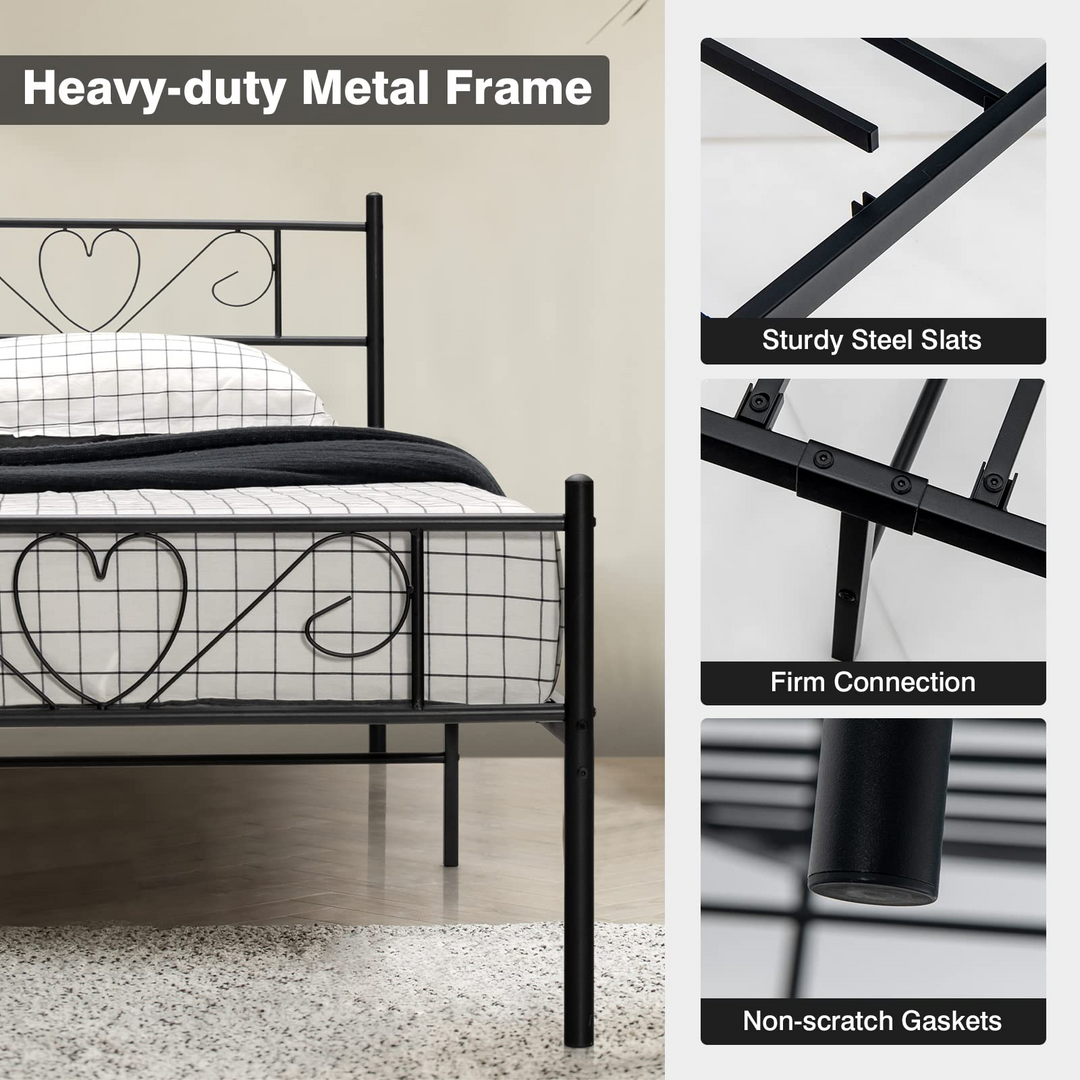 Twin XL Metal Bed Frame with Heart-shaped Headboard
