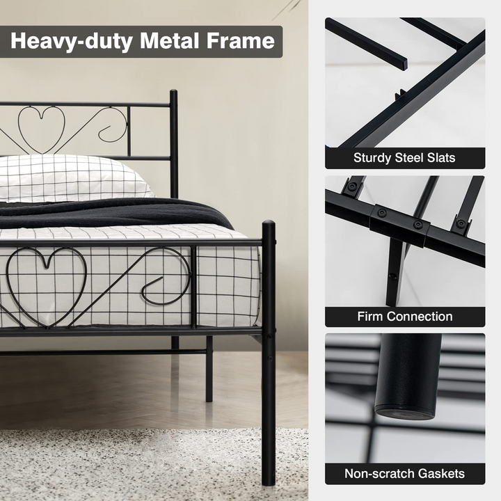 Twin XL Metal Bed Frame with Heart-shaped Headboard