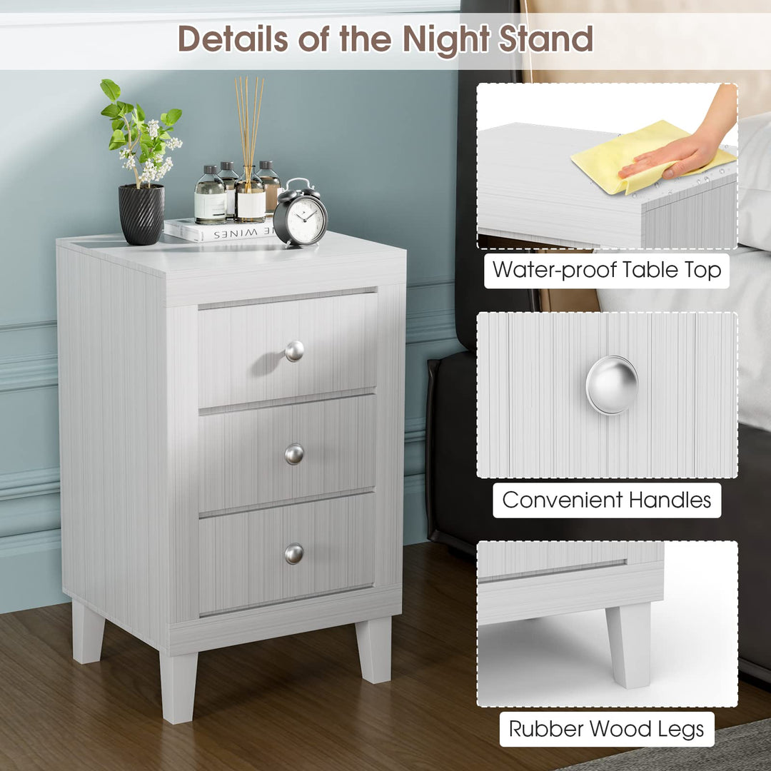 Giantex Nightstand with 3 Drawers, 26.5" Wood End Side Table w/Handles &amp; Rubber Solid Wood Legs