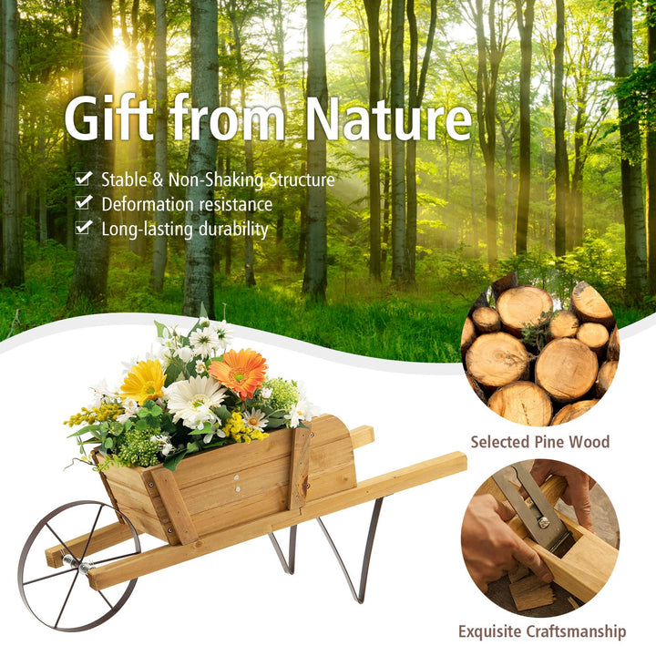 Giantex Wooden Wagon Planter, Small Wheelbarrow Wagon Flower, Indoor &amp; Outdoor Raised Bed