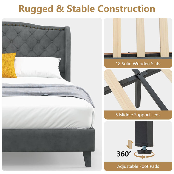 Giantex Queen/Full Size Velvet Upholstered Bed Frame