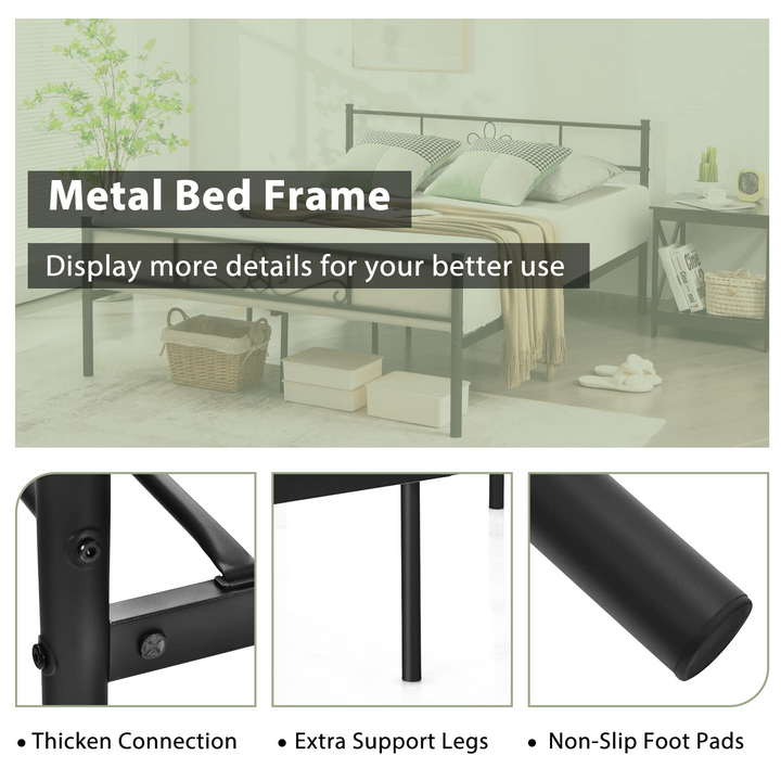 King/Queen/Full/Twin Size Mattress Foundation w/Heavy Duty Steel Slat Support, No Box Spring Needed