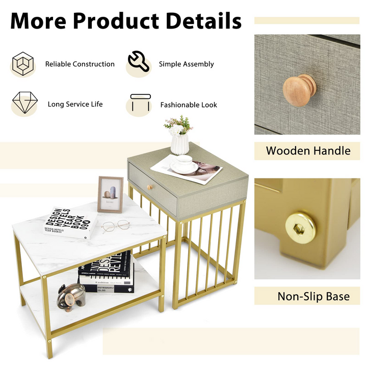 Giantex Nesting Coffee Table Set w/Drawer &amp; Shelf