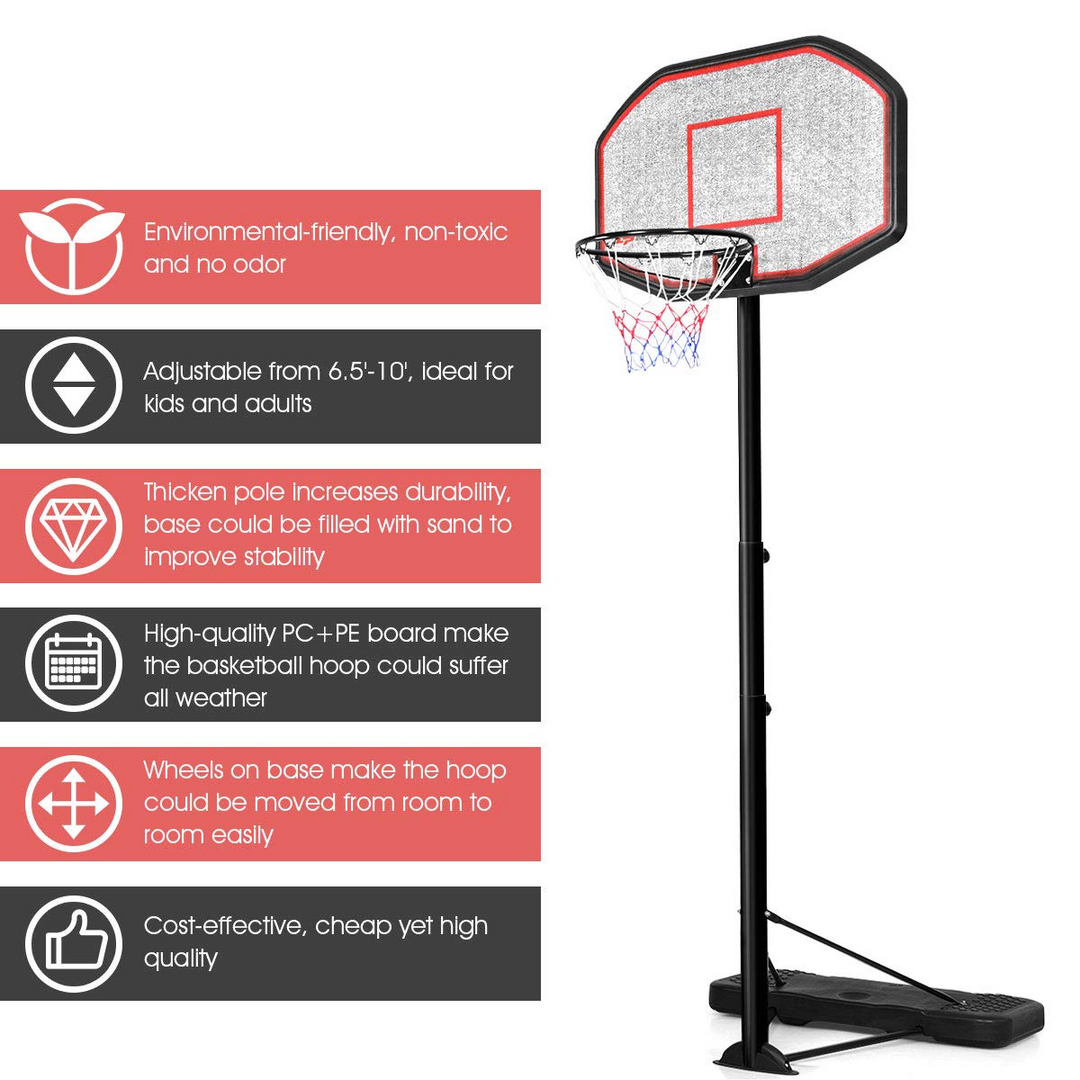 Giantex Portable Basketball Hoop 10 Ft Indoor Outdoor Adjustable Height 6.5&