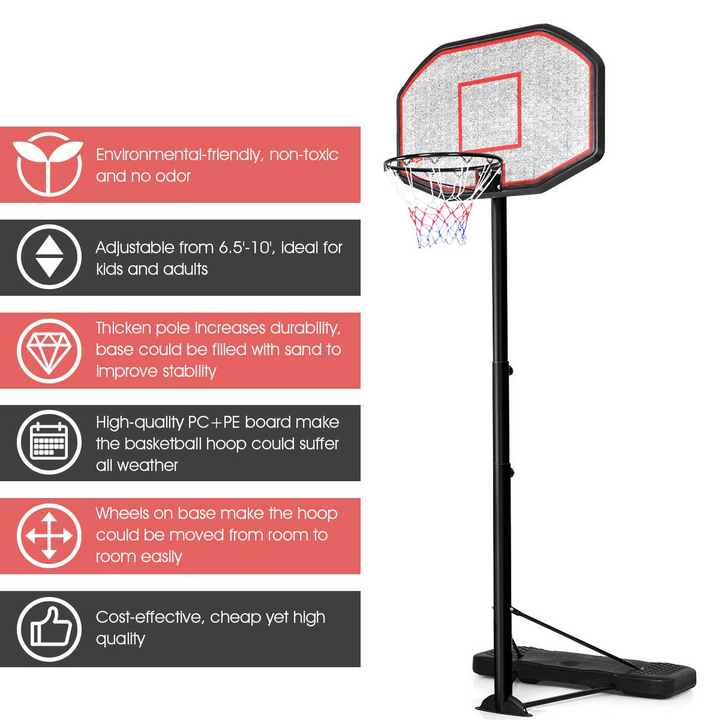 Giantex Portable Basketball Hoop 10 Ft Indoor Outdoor Adjustable Height 6.5&