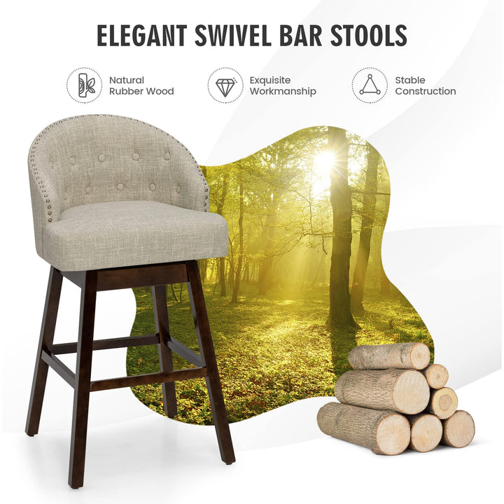 Bar Stools Set of 2, 31’’ Swivel Bar Stools with Rubber Wood Legs &amp; Padded Back