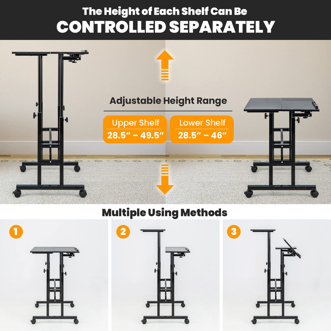Giantex Mobile Stand up Desk Adjustable, Rolling Standing Laptop Cart, 27.5"D x 22"W x 49.5"H