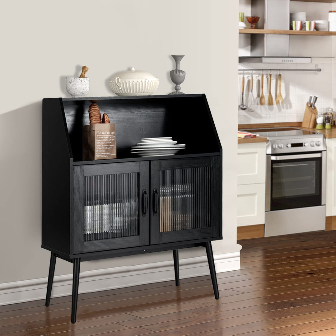 Giantex Buffet Cabinet with Storage, Farmhouse Sideboard with Open Shelves &amp; Tempered Glass Door