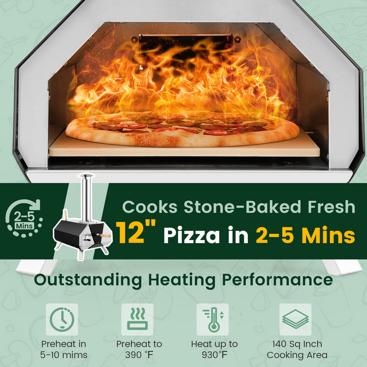Giantex Outdoor Pizza Oven, Wood Pellet Fired Pizza Grill with 12&