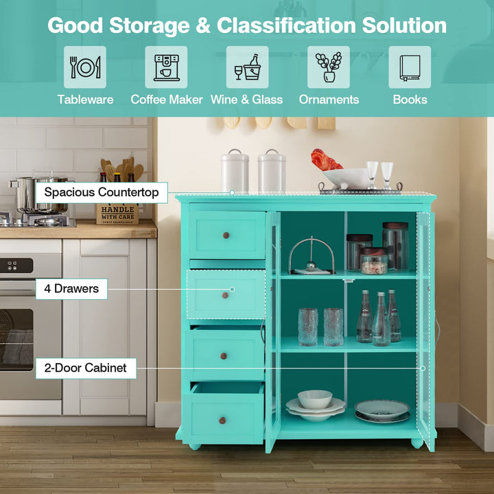 Giantex Buffet Sideboard with Storage - Kitchen Pantry Cabinet with 2 Doors, 4 Drawers, Adjustable Shelf
